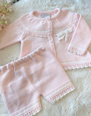 Pink cardigan and short set