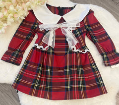 Red tartan lace dress with bow