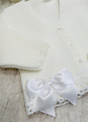 White  knitted bow cardigan