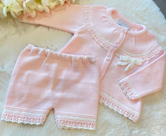 Pink cardigan and short set