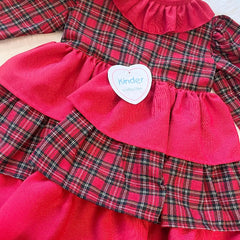 Red tartan dress with red layers