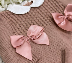 Knitted blush pink bow all in one