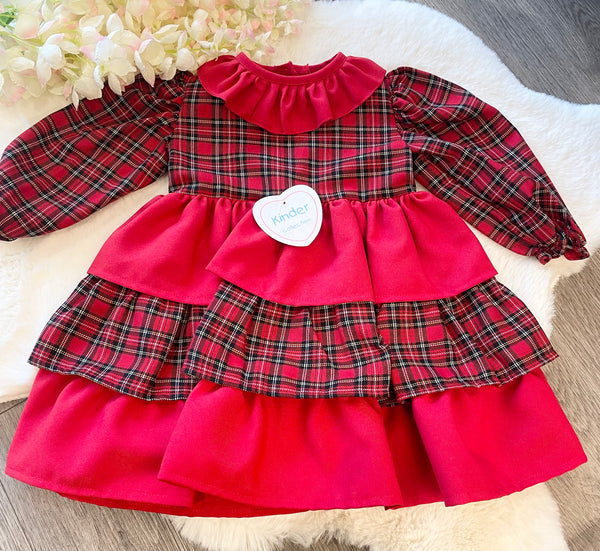 Red tartan dress with red layers