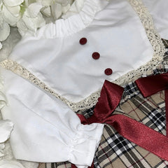 Girls Burberry style dress with burgundy bows