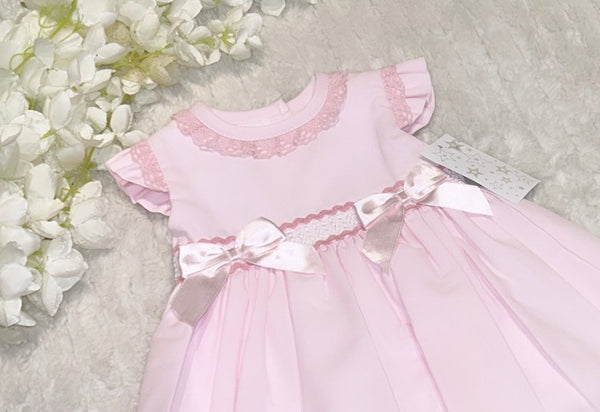 Pink and white lace bow dress dress