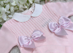 Knitted pink bow all in one