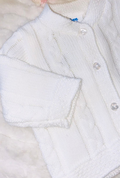 Cable knit cardigan with detailed hem -premature white