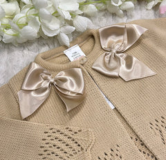 Beige knitted bow cardigan