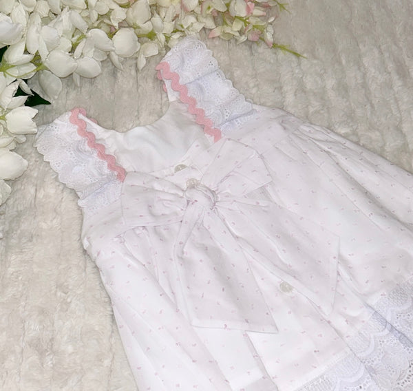 White and pink bow dress
