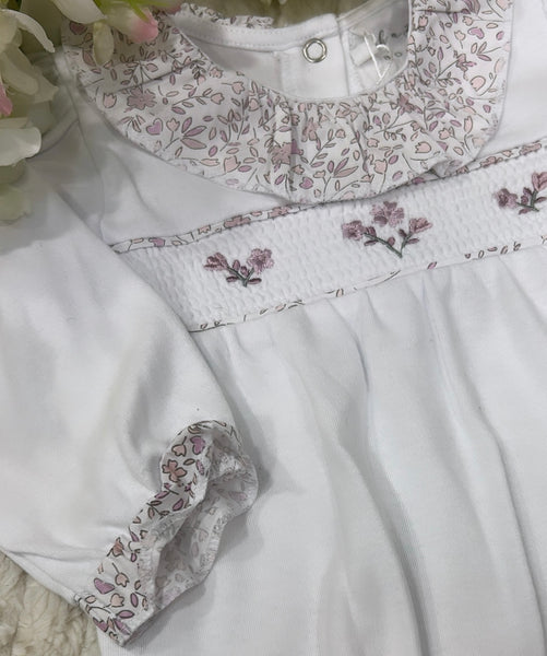 Plain white floral collar sleepsuit