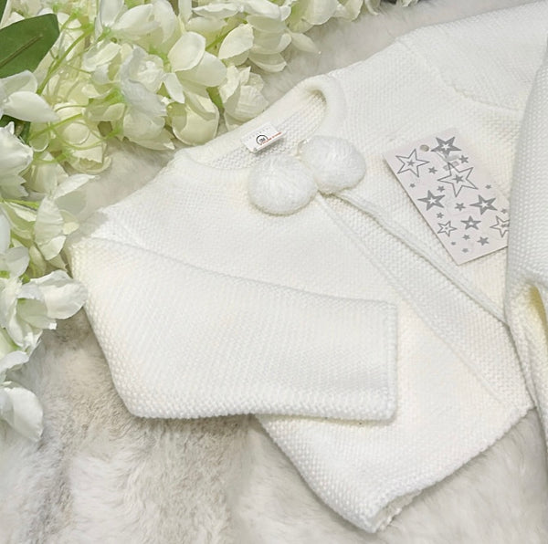 White thick knit pom pom set