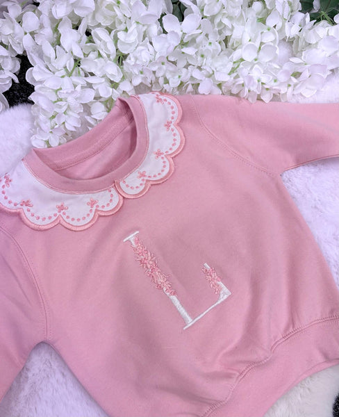 Handmade Collar Pink Sweatshirt