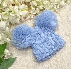 Blue cotton double pom hat