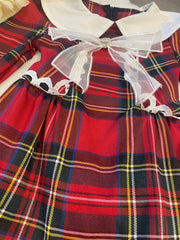 Red tartan lace dress with bow