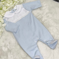 Boys baby blue and white traditional romper
