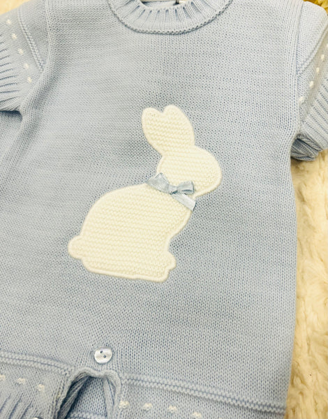 Knitted short sleeve bunny romper -blue