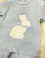 Knitted short sleeve bunny romper -blue