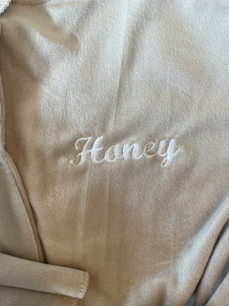 Beige luxury dressing gown with Lace detail