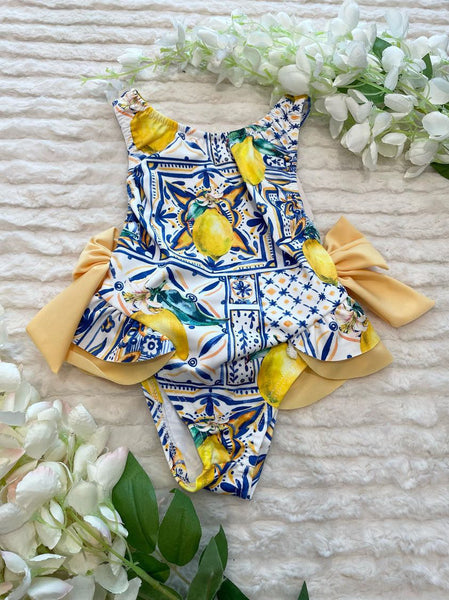 Blue lemon detail swimming costume