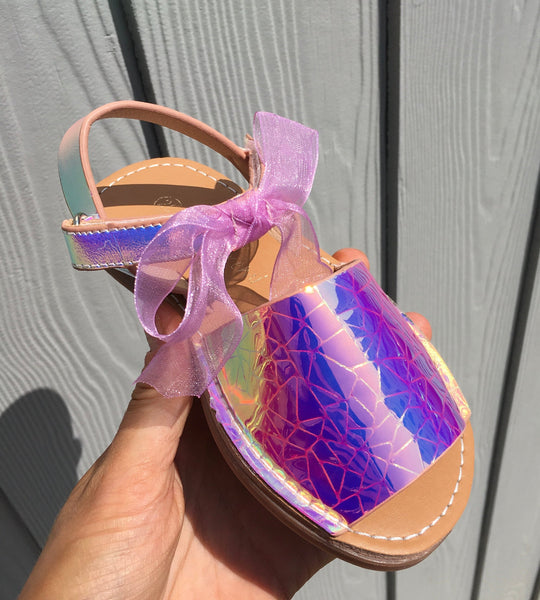 Girls summer sandal in pink metalic with bow