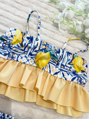 lemon detail two piece swimming costume
