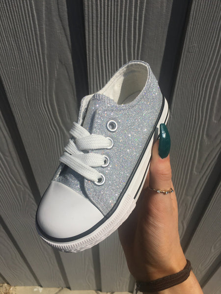 Silver sparkle converse style shoes