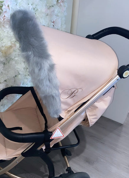 Grey fur hood trim