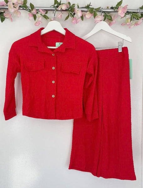 Red cheese cloth shirt and pants set