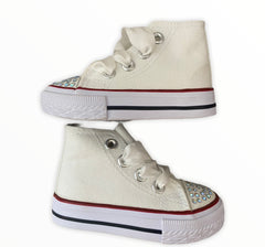 White converse style boots with diamanté detail