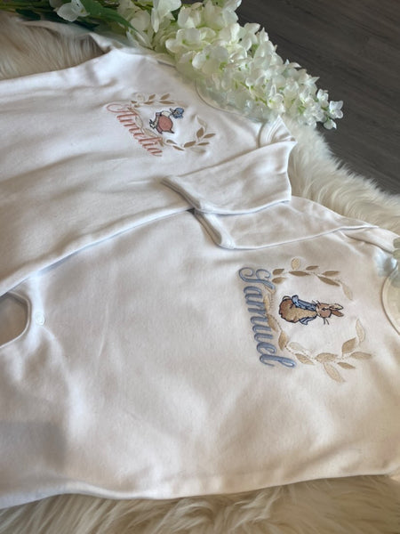Personalised Peter rabbit and Jemima puddle duck romper
