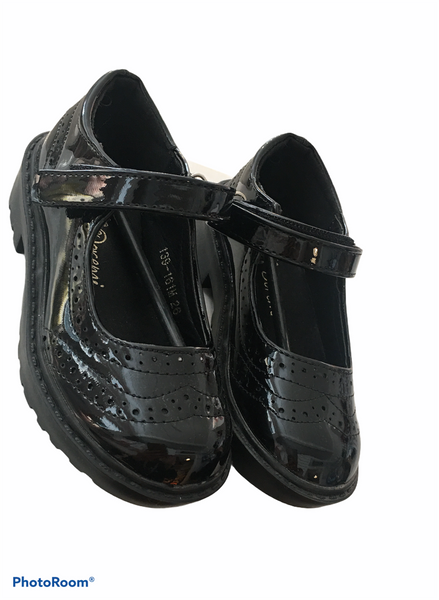 Black patent velcro school shoes