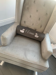 Dark grey personalised velvet bolster cushion