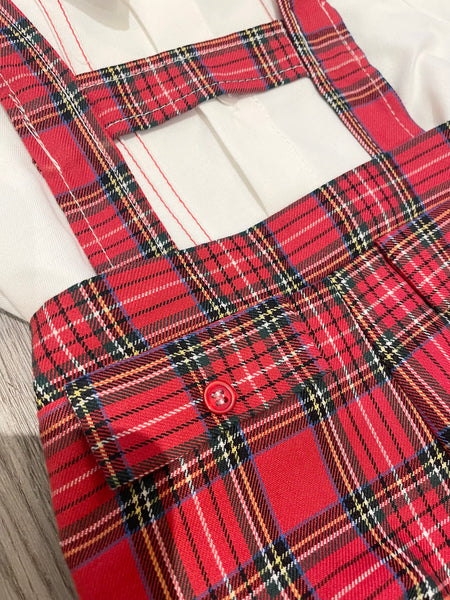 T-bar checked red dungarees