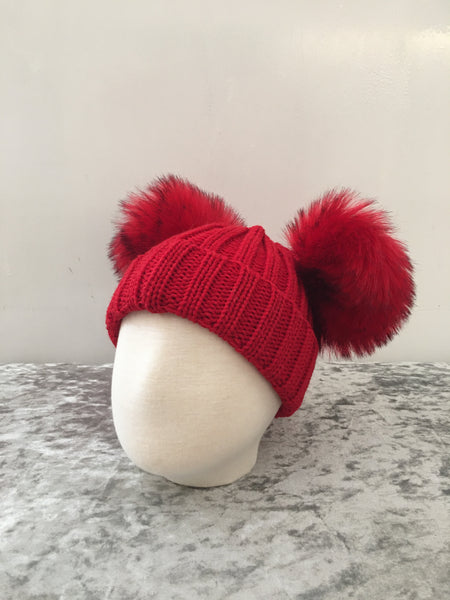 Red double Pom Pom hat