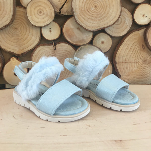 Baby blue fur sandals