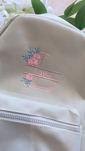 Regular Sage Green split font Personalised backpack