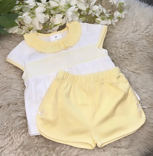 Lemon smocked two piece T-shirt and shorts