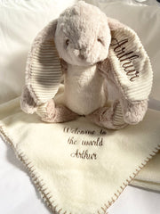 Rabbit and blanket ready for personalisation