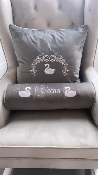 Grey personalised velvet cushion