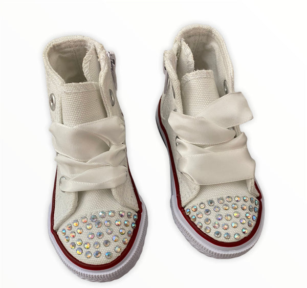 White converse style boots with diamanté detail