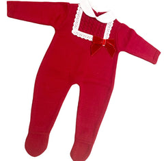 Red fine knit baby romper