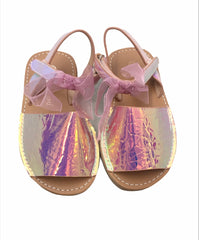 Girls summer sandal in pink metalic with bow
