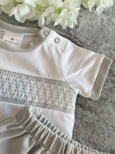 Grey smocked two piece