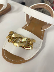 White sandals with gold chain